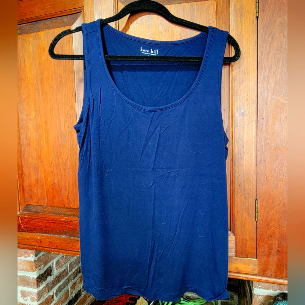 Kate Hill Blue Scoop Neck Stretch Tank Top - Large